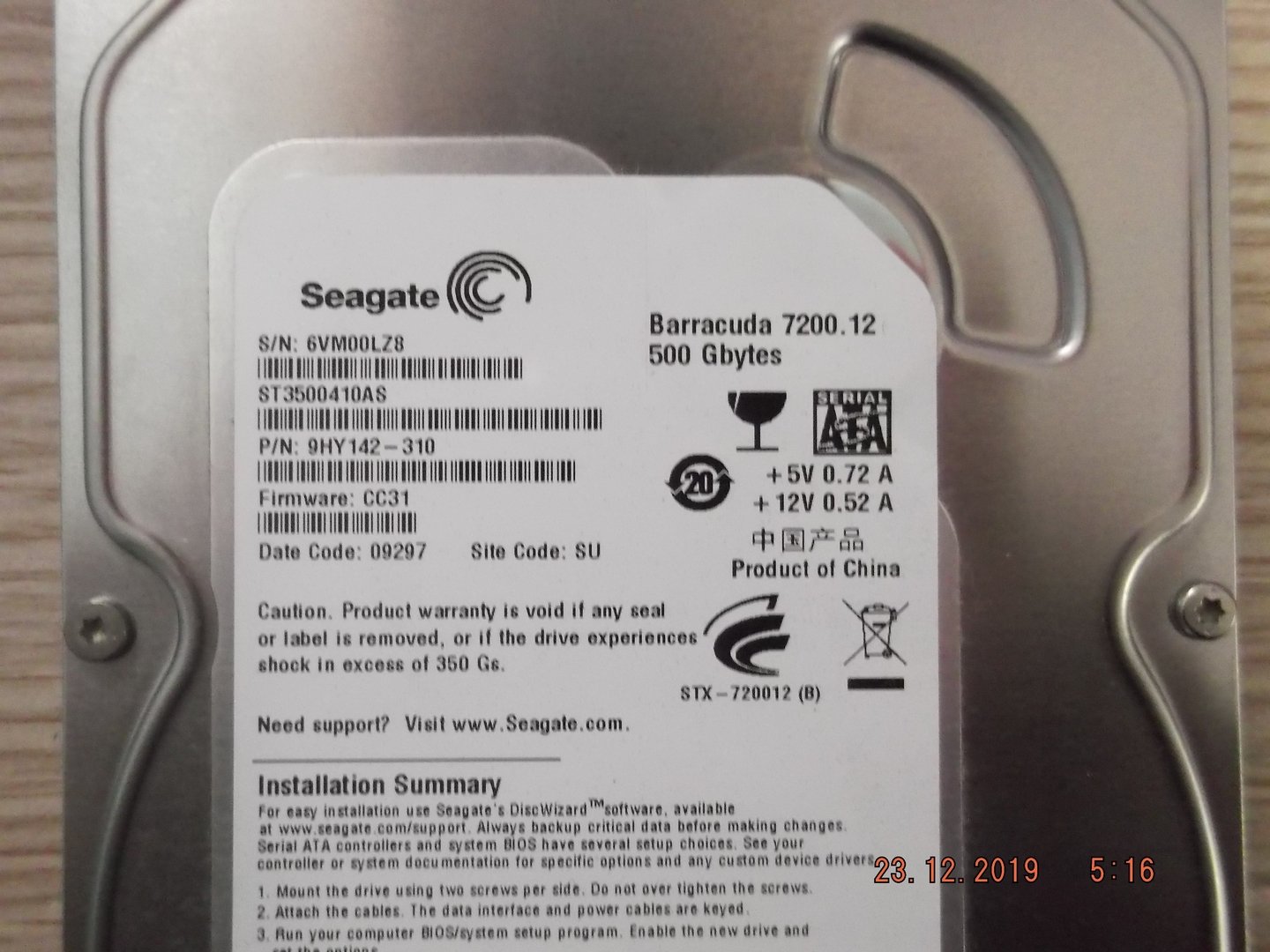 Arızalı Harddisk Seagate ST3500410AS 9HY142-310 100532367 REVA